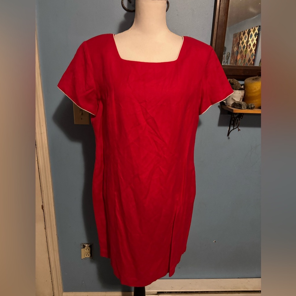 Vintage, Adolfo Studio, Red, Linen Blend, Dress